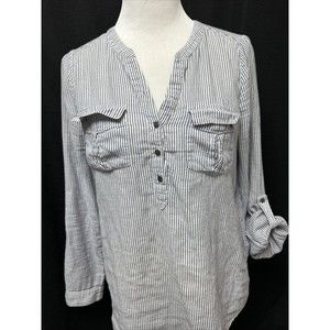 Joie Long Sleeve Shirt Henley Striped Women's Size Medium Two Front Pockets